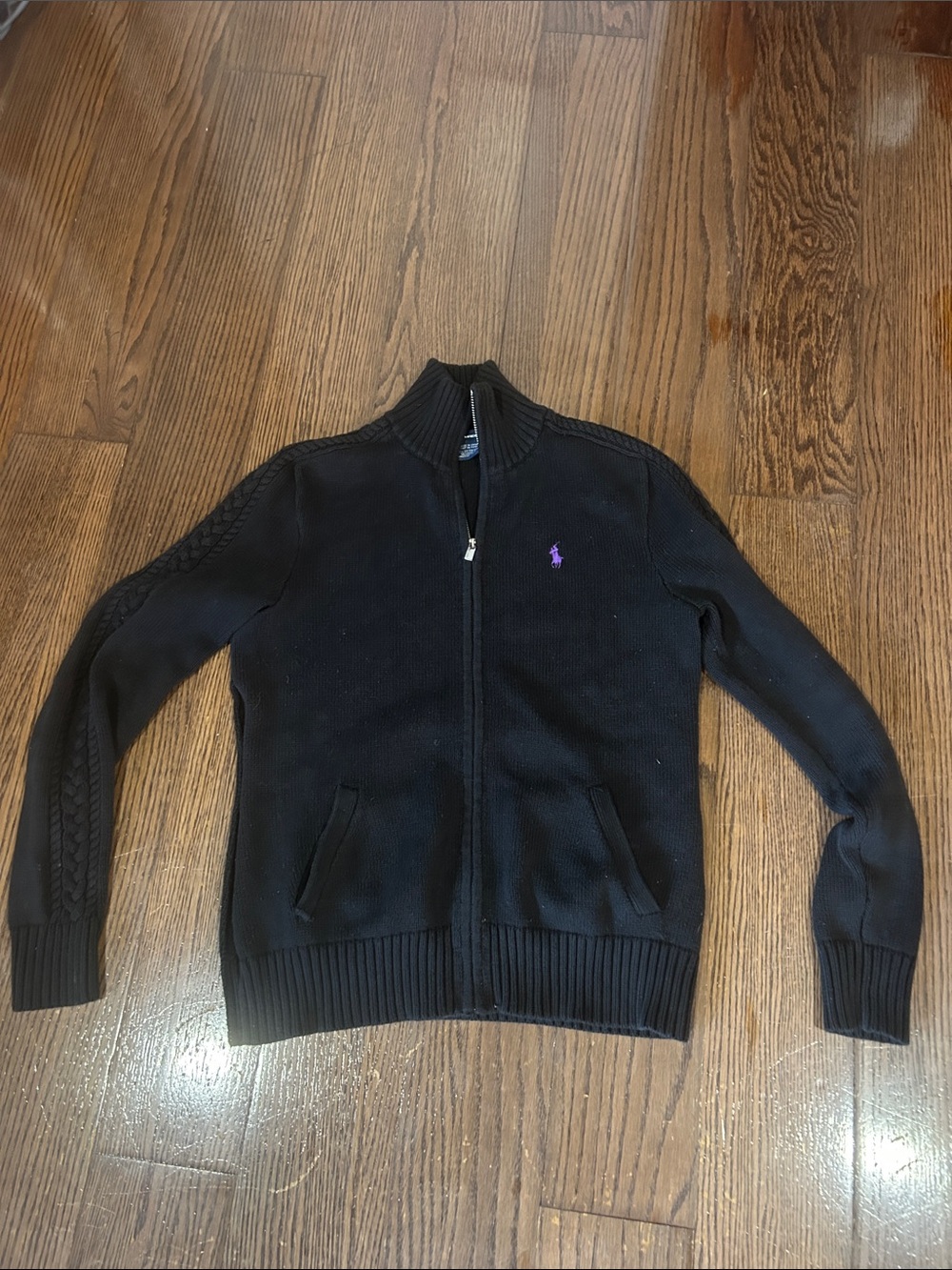 Polo by Ralph Lauren Black Full-Zip Sweater with Purple Pony sweater sz M